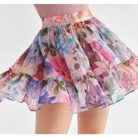 Francesca’s Floral Mini Ruffle Skirt – Shellina Flippy – Size S - Picture 1 of 8